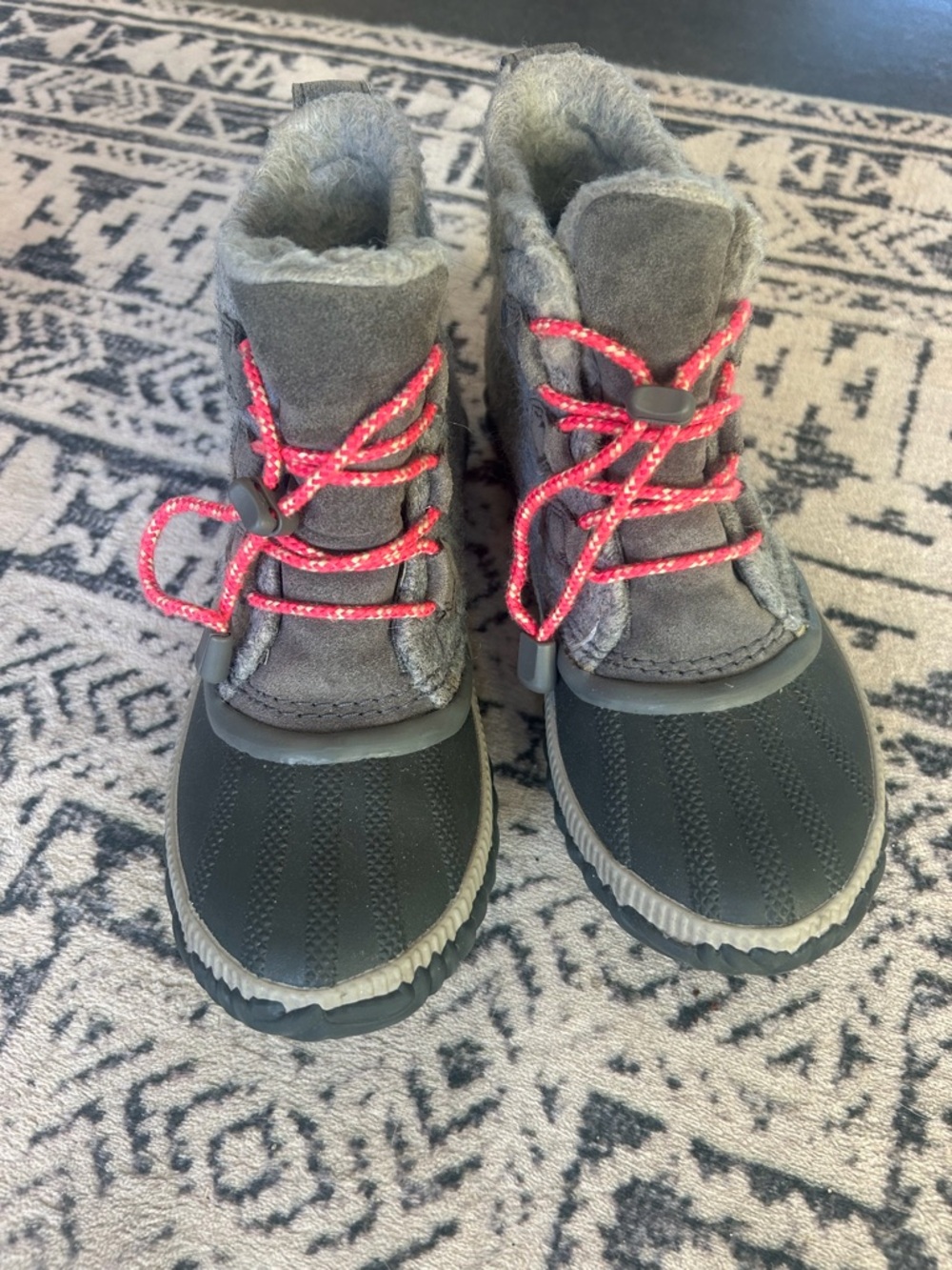 Sorel Kids Grey Winter Boots with Pink Accent Laces